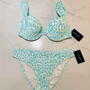 Kate Spadeblue and white bikini set size L New